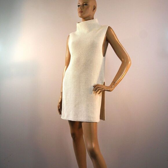 Olivaceous Cream Mock Neck Sleeveless Split Hem Knit Sweater Dress Size Small - Picture 9 of 12